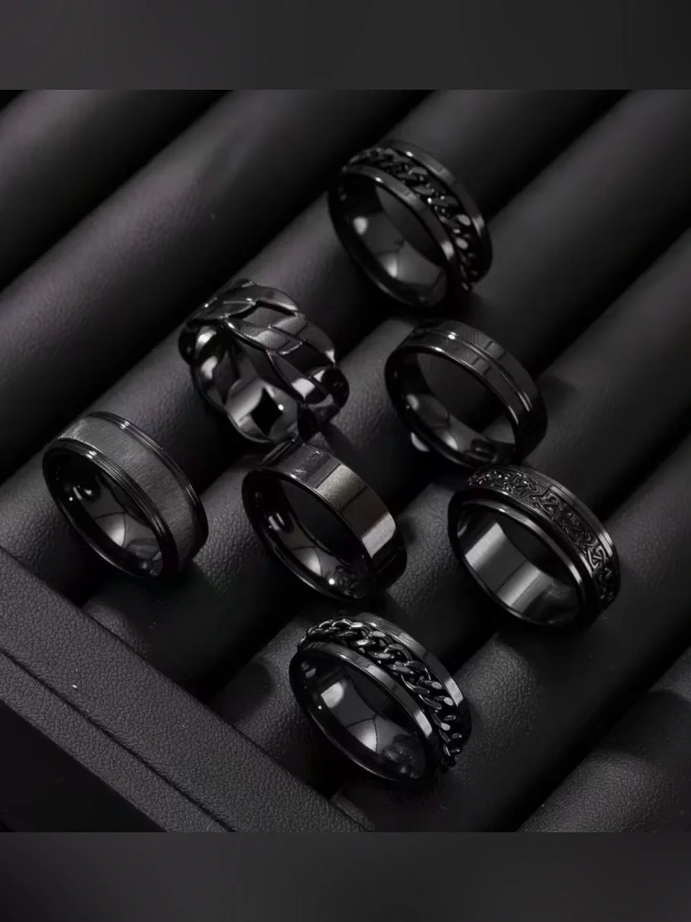 Men's Black Stainless Steel Assorted Wedding Band Rings Matte & Polished Styles
